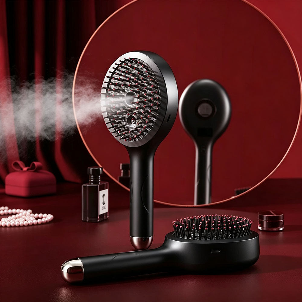 3 in 1 Electric Spray Hair Comb with Mist Function-Black