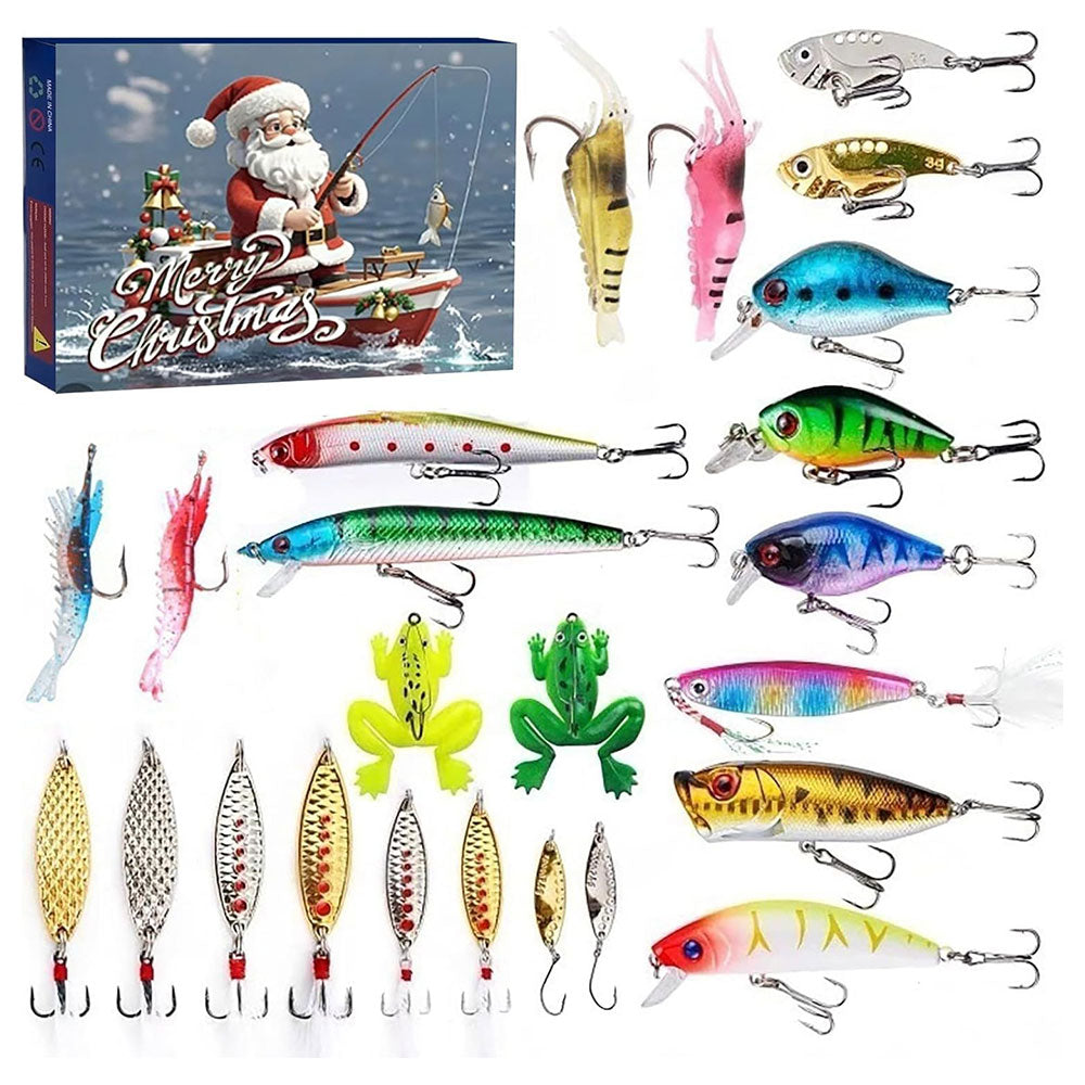 24 Days Fishing Christmas Advent Calendar Fishing Tackle Christmas Countdown Xmas Fishing Lures Set for Fishing Lover