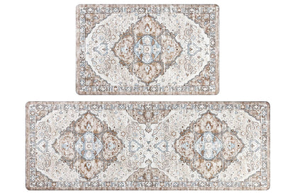 2Pcs Boho Anti-Fatigue Kitchen Mats Non-Slip Cushioned for Kitchen Sink Laundry -Khaki