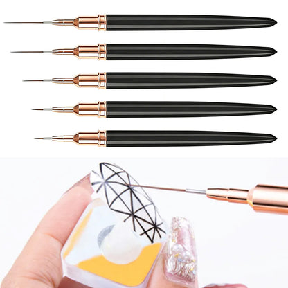 5PCS Nail Art Liner Brushes Set Nail Tools For Long Lines Thin Details Fine Drawing-Black