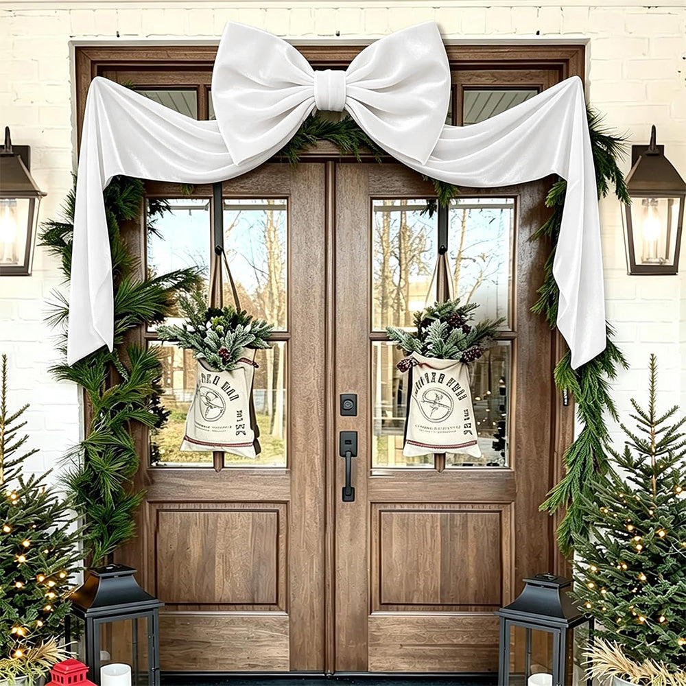 Oversized Velvet Christmas Tree Bow with Long Streamers - White