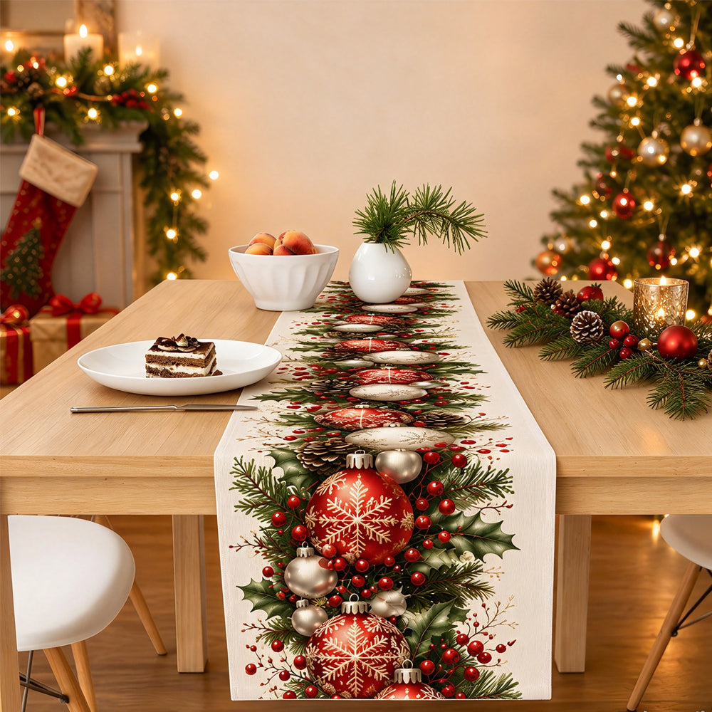 Christmas Snowflake Table Runner Wrinkle Resistant Holiday Table Runner - Berry
