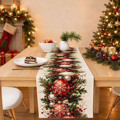 Christmas Snowflake Table Runner Wrinkle Resistant Holiday Table Runner - Berry