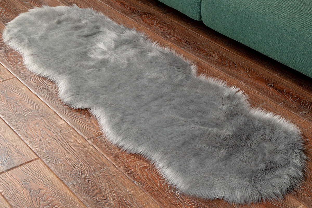 Luxury Soft Faux Sheepskin Fur Rugs for Bedside Floor Mat-Gray