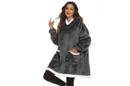 Multifunctional Wearable Blanket For Adult Sherpa Fleece Hooded Blanket Hoodie-Dark Grey