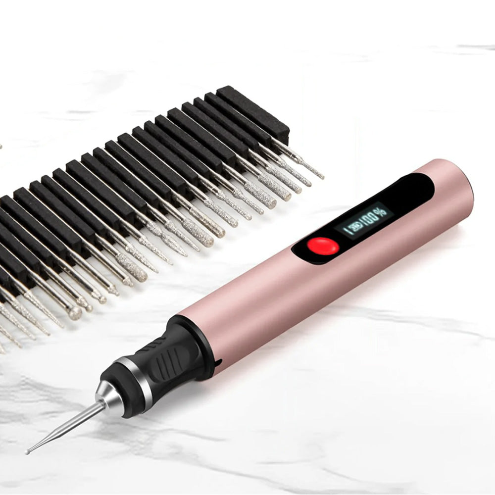 Electric Engraving Pen with 30 Bits 3-Speed Adjust Engraving Pen for Metal Wood Glass-Pink