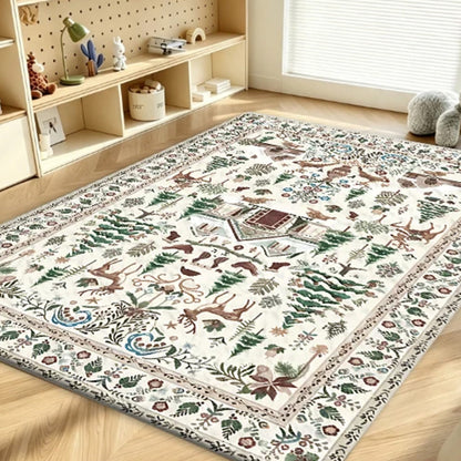 Vintage Christmas Crystal Velvet Area Rug Non-Slip Living Room Floor Mat - White