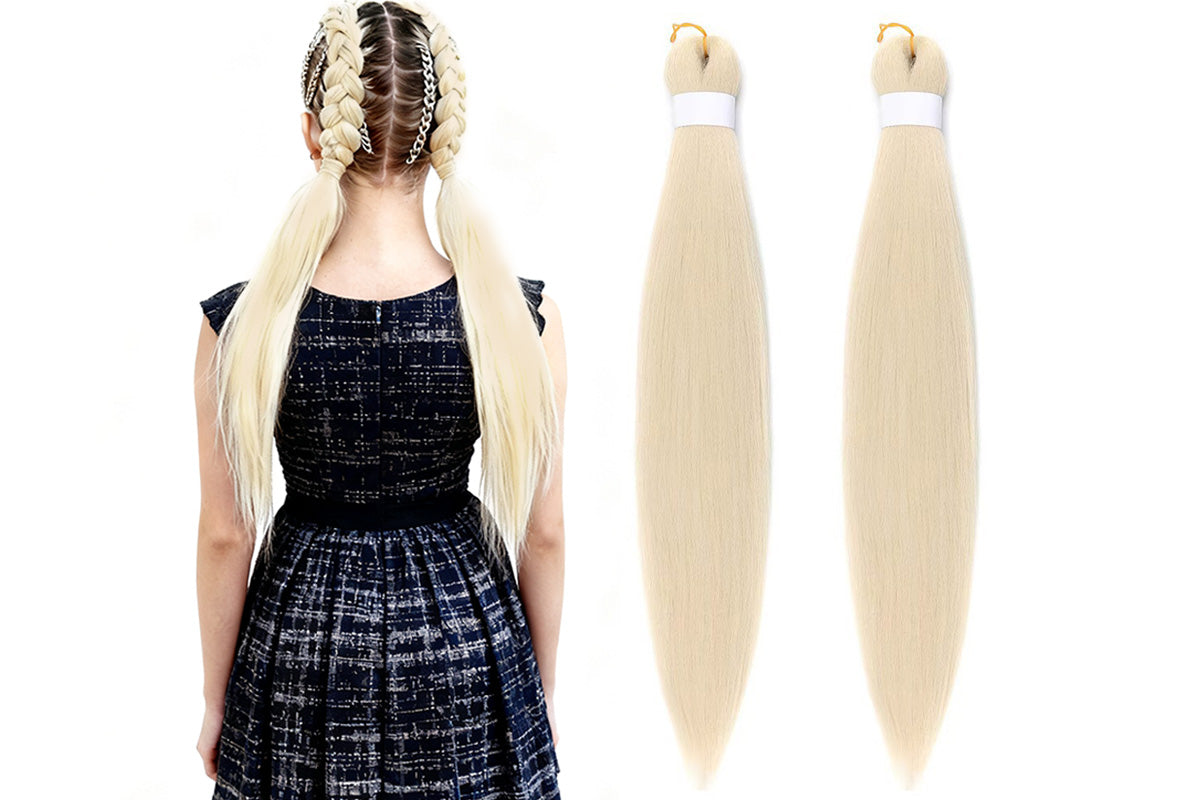 4Pcs Pre Stretched Hair Extensions Synthetic Hair Extension for Cosplay-Beige