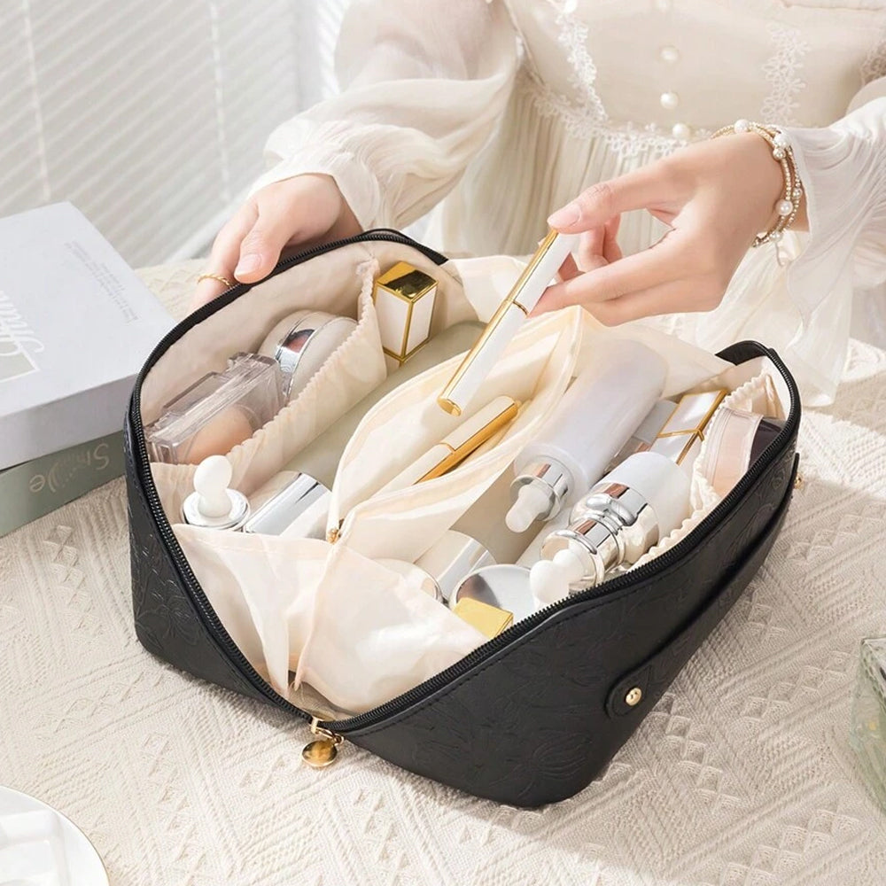 Travel Makeup Bags Wide Open Cosmetic Organizer Bag Toiletry Bag Black