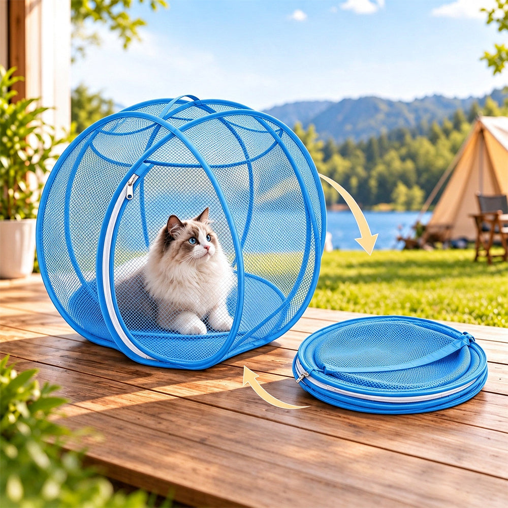 Cat Hamster Ball for Outside Rolling Cat Enclosure Pop Up Playpen - Blue