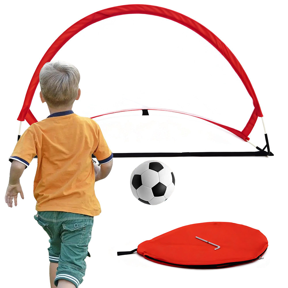 Portable Pop-Up Soccer Goal Set with 3 Ground Pegs and Carry Storage Bag Red
