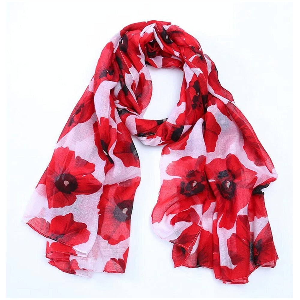 Vintage Floral Polyester Scarf Shawl for Travel and Sun Coverage - White