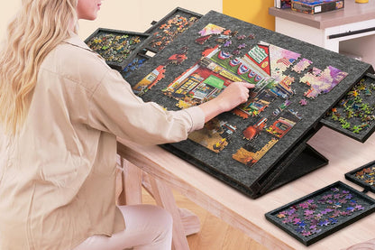 Foldable Felt Puzzle Board with 6 Drawers for 1000 Pieces Dark Grey