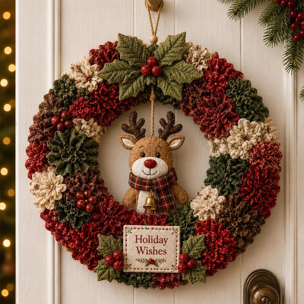 3D Fabric Poke Craft Christmas Wreath DIY Kit for Adults - Reindeer