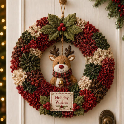 3D Fabric Poke Craft Christmas Wreath DIY Kit for Adults - Reindeer