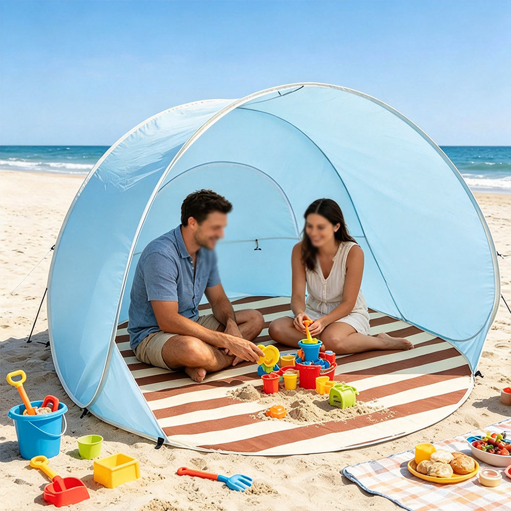 Pop Up Sun Shade Beach Tent UPF Protection Mini Canopy - Blue