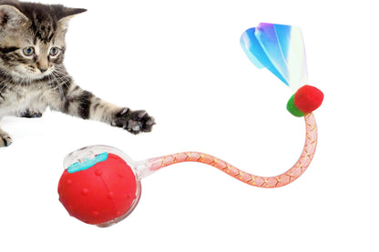 Interactive Cat Toys Ball for Indoor Cats Moving Cat Ball with Elastic Tail -Red