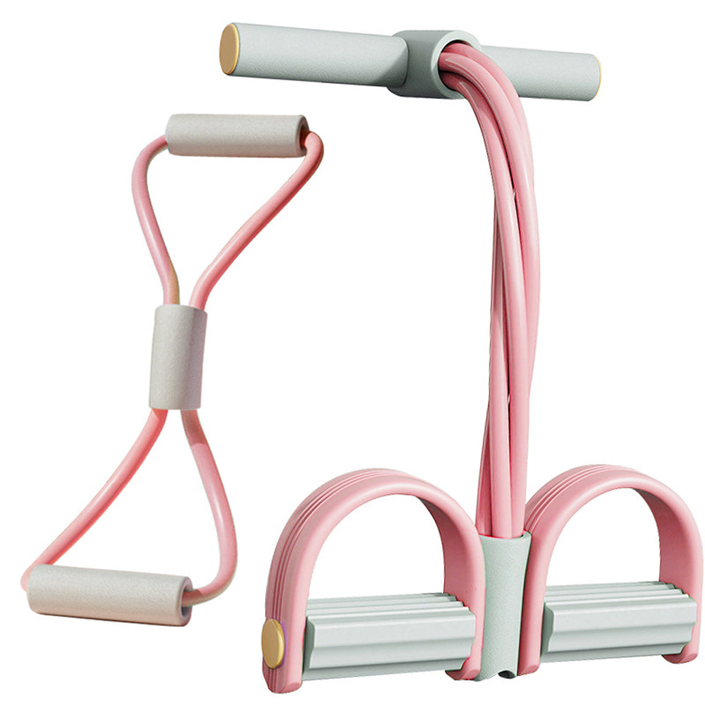 8-Tube Ab Exercise Equipment with Pedal and Resistance Band-Pink