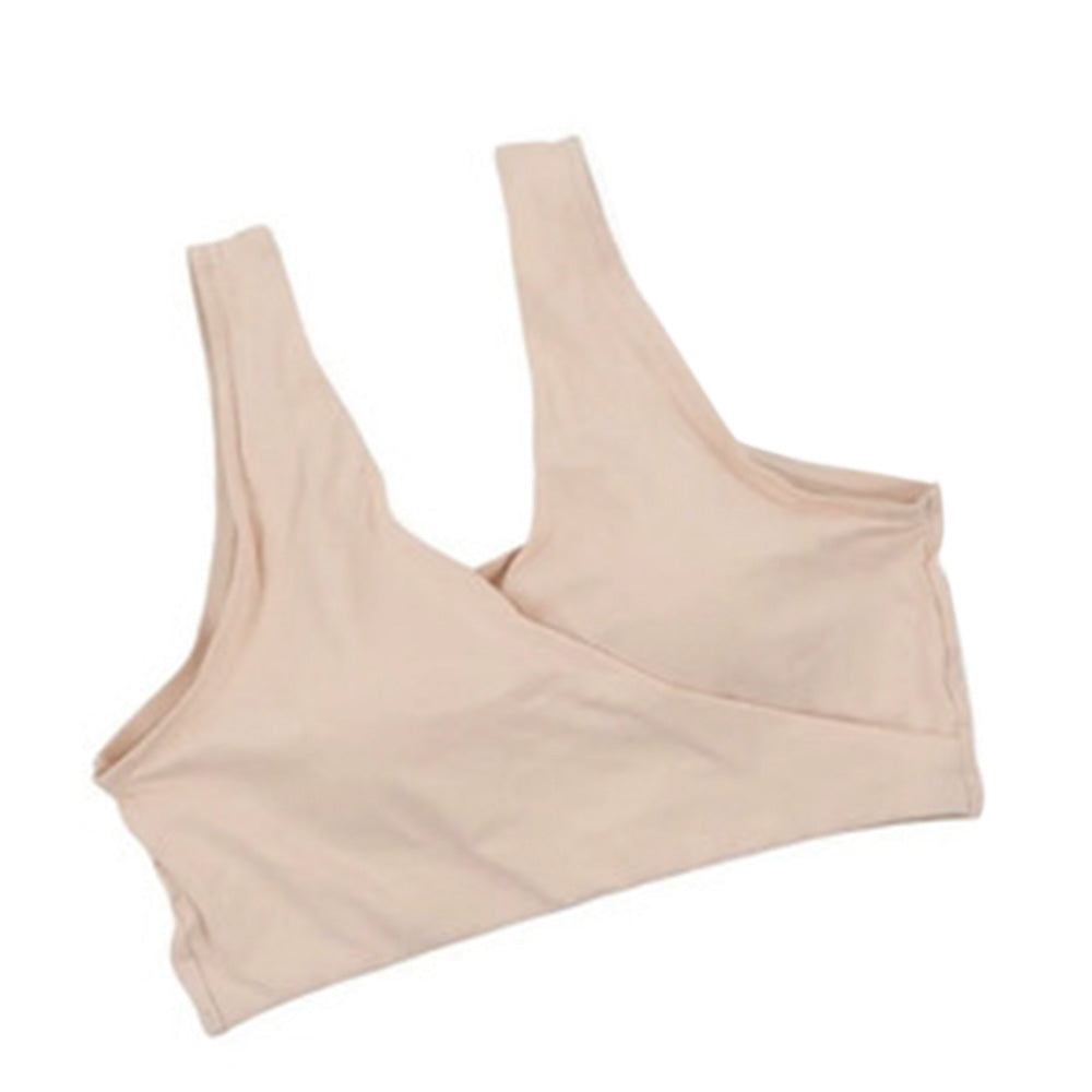 Wireless Cross Front Lounge Bra with Removable Pads - Nude