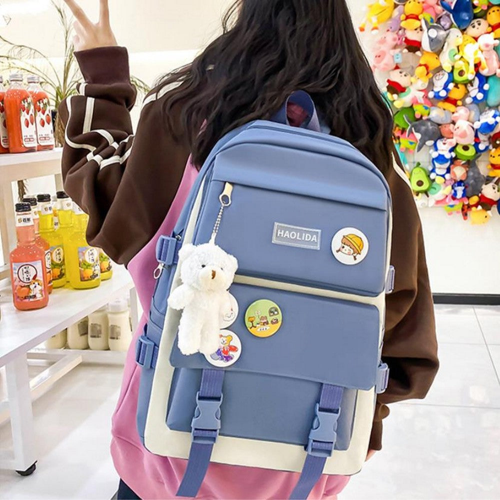 5Pcs Backpack Set for Girls with Tote Bag for Primary Elementary High School-Blue