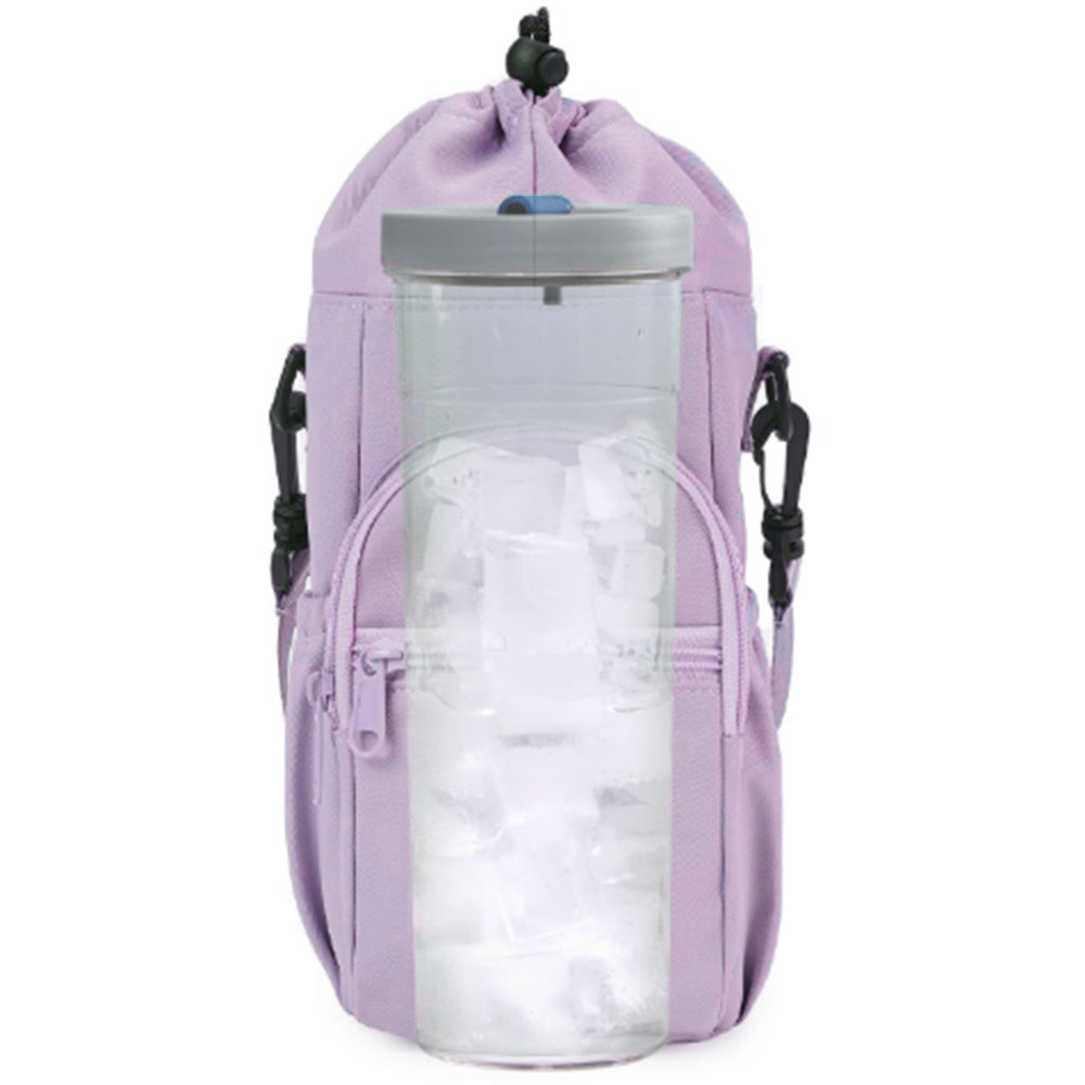 Multi-pocket Water Bottle Sleeve with Adjustable Strap Insulated Bottle Carrier Sling Bag for Walking Hiking Purple