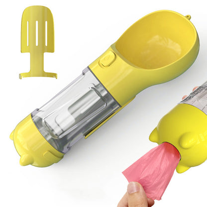 4 in 1 Pet Feeder Dog Cat Puppy Water Bottle Cup with Poop Bag Holder for Yorkie-Yellow