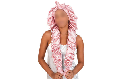 Double Layer Satin Sleep Cap for Long Hair Braids and Natural Hairstyles - Pink