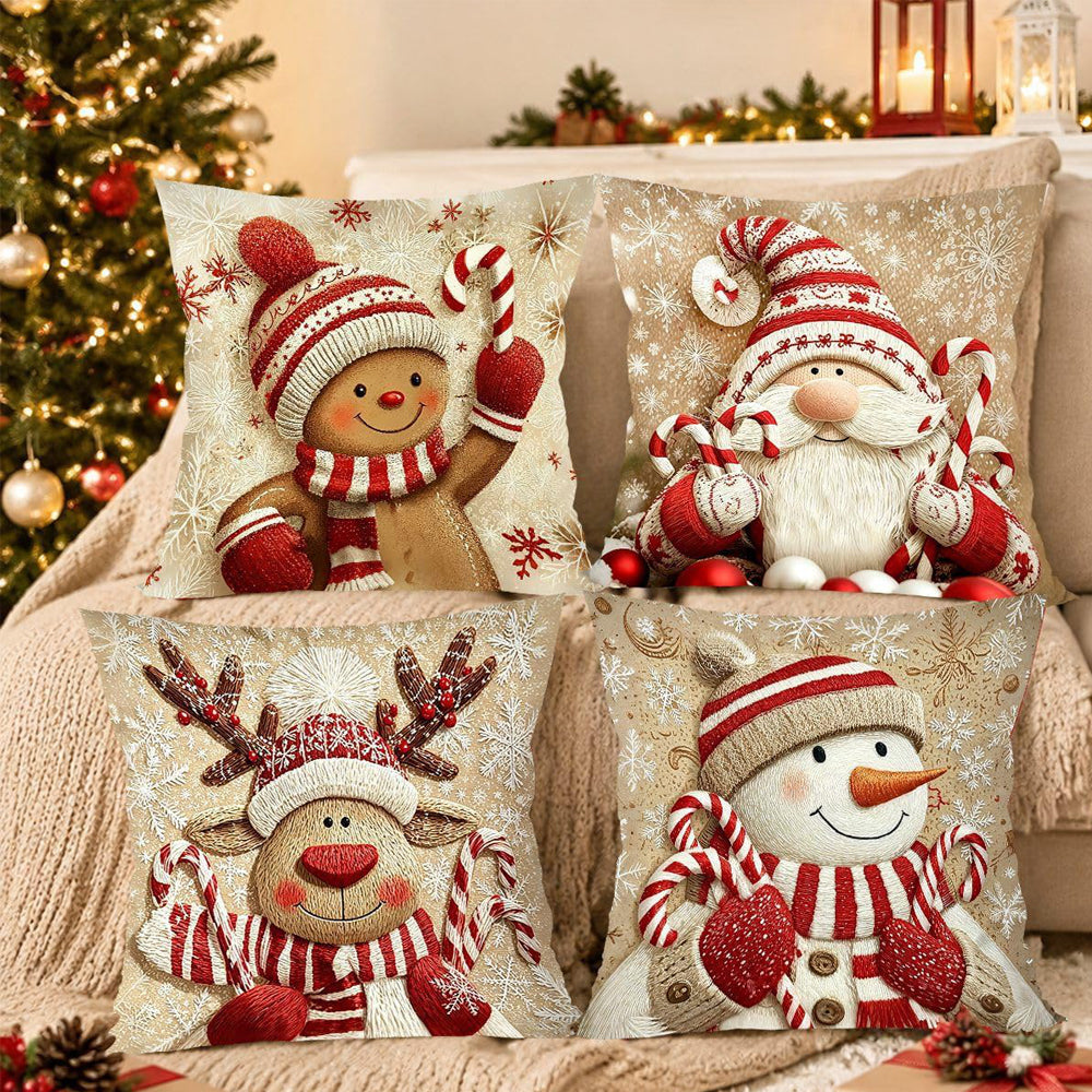 4 Pack 45x45cm Christmas Pillow Covers Plush Pillowcase - Khaki