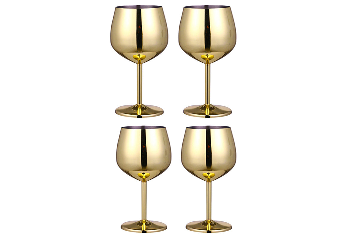 4Pcs Stainless Steel Stemmed Wine Glasses Shatter Proof Unbreakable Wine Goblets-Gold