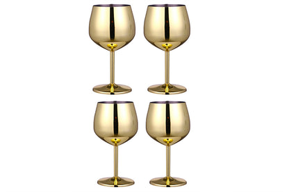 4Pcs Stainless Steel Stemmed Wine Glasses Shatter Proof Unbreakable Wine Goblets-Gold