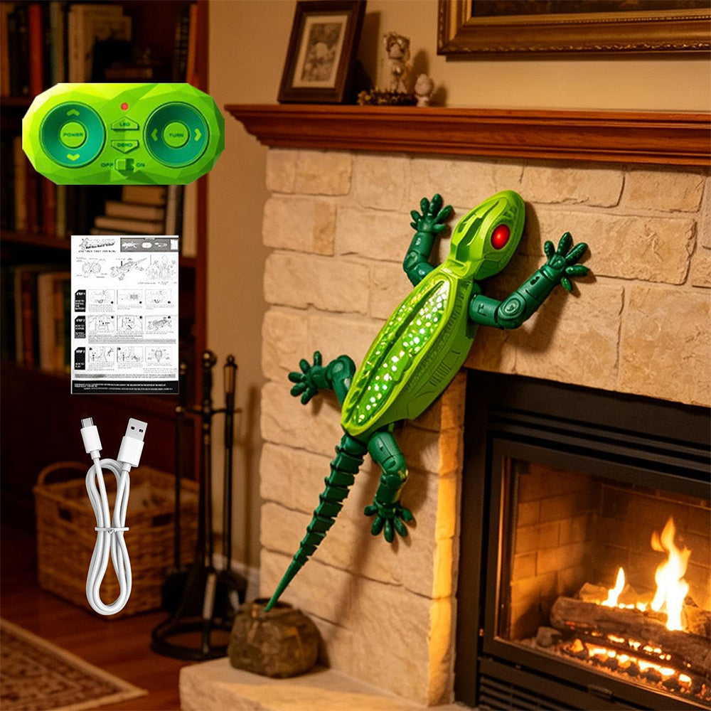 Remote Control Wall Climbing Gecko Toy with LED Lights - Green