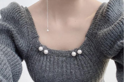 8Pcs Brooches Anti-Reveal Neckline Double Headed Artificial Pearl Curved Pin-ST4