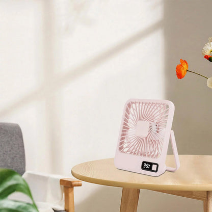 5 Speed Desktop Fan USB Rechargeable 180 Degree Foldable Digital Display Fan Pink