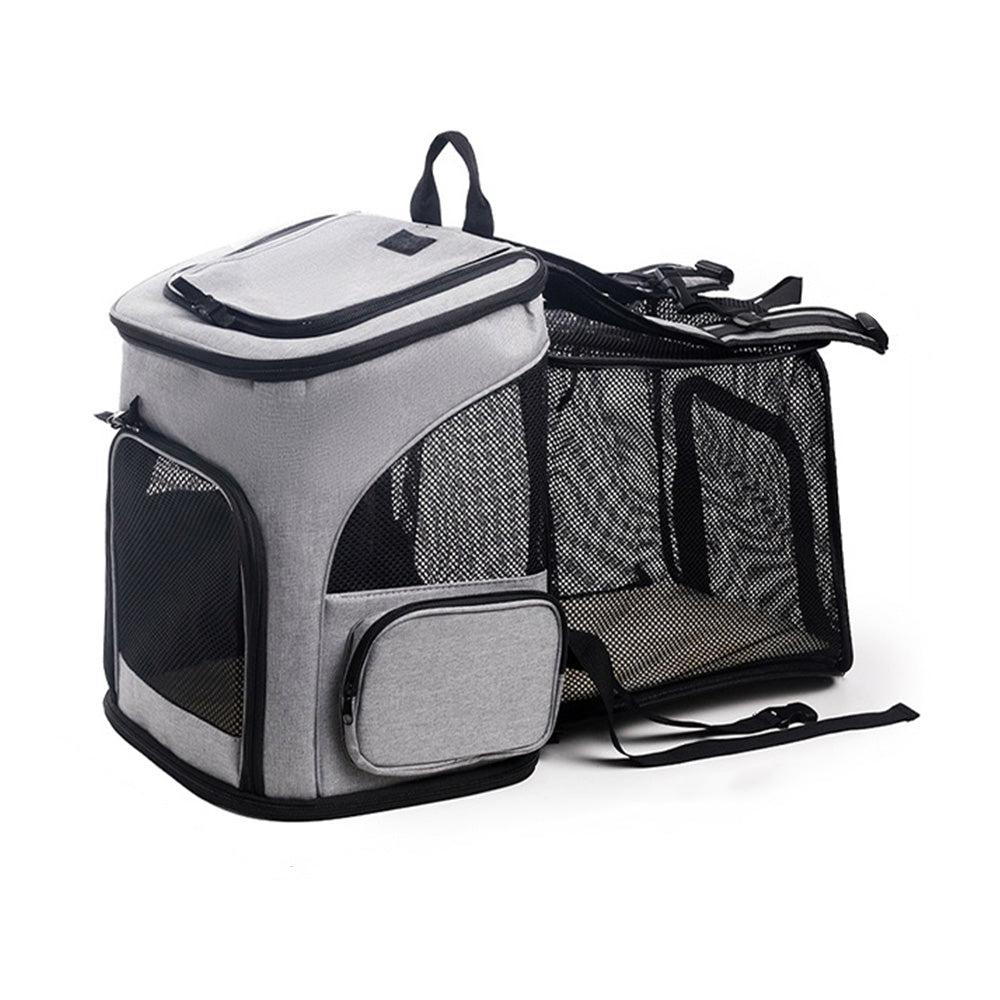 Expandable Cat Backpack Carrier Breathable Large Comfort Space for Small Pet Grey