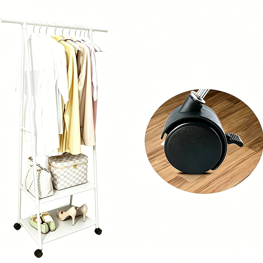 Free Standing Clothes Rack with Wheels and Shelf-White