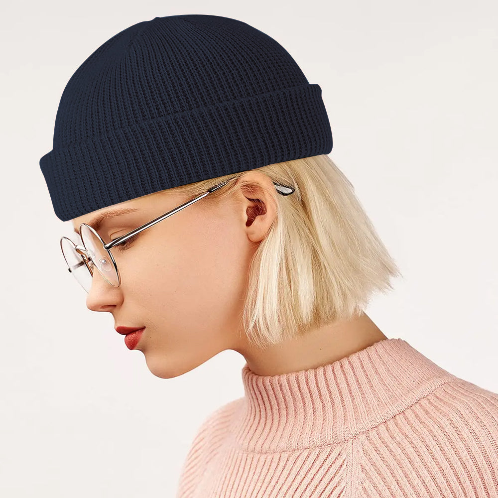 Unisex Mini Fisherman Beanie Winter Spring Hat Knitted Cap Black