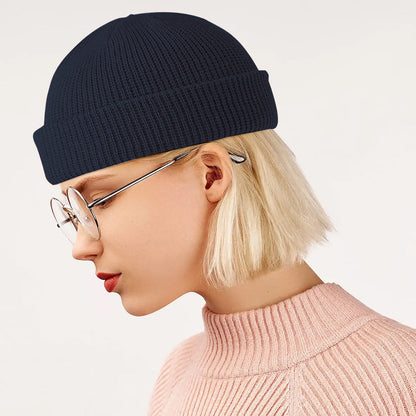 Unisex Mini Fisherman Beanie Winter Spring Hat Knitted Cap Black