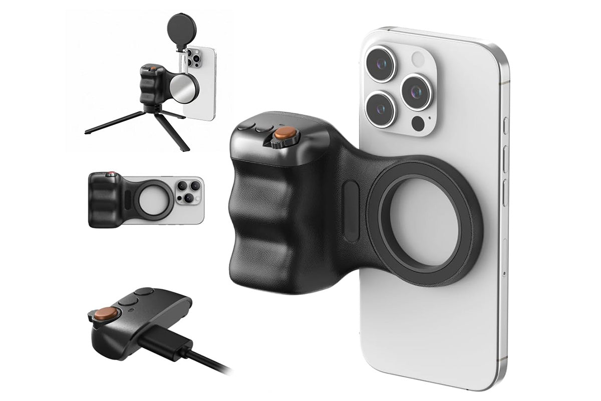 Phone Camera Grip with Selfie Light and Tripod for Photography TikTok-Black