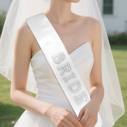 Bride Accessory with Veil Sash and Headband for Bachelorette Party-White