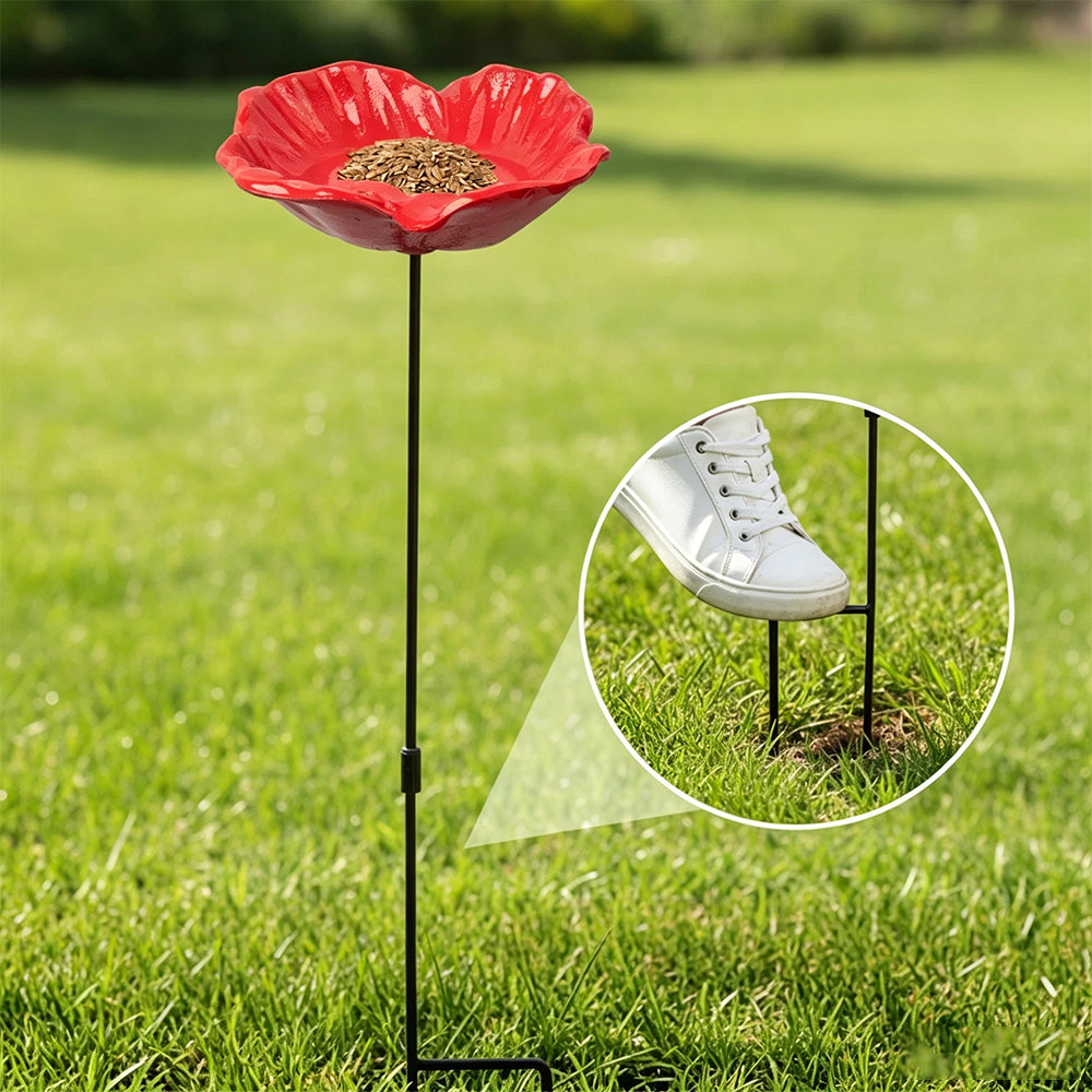 2Pcs Metal Flower Bird Bath Stake 31 Inch Outdoor Bird Feeder Tray for Garden