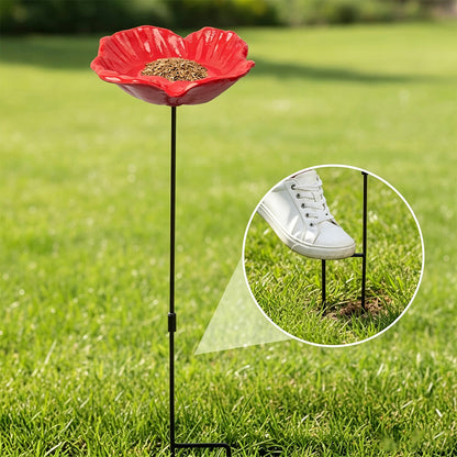2Pcs Metal Flower Bird Bath Stake 31 Inch Outdoor Bird Feeder Tray for Garden