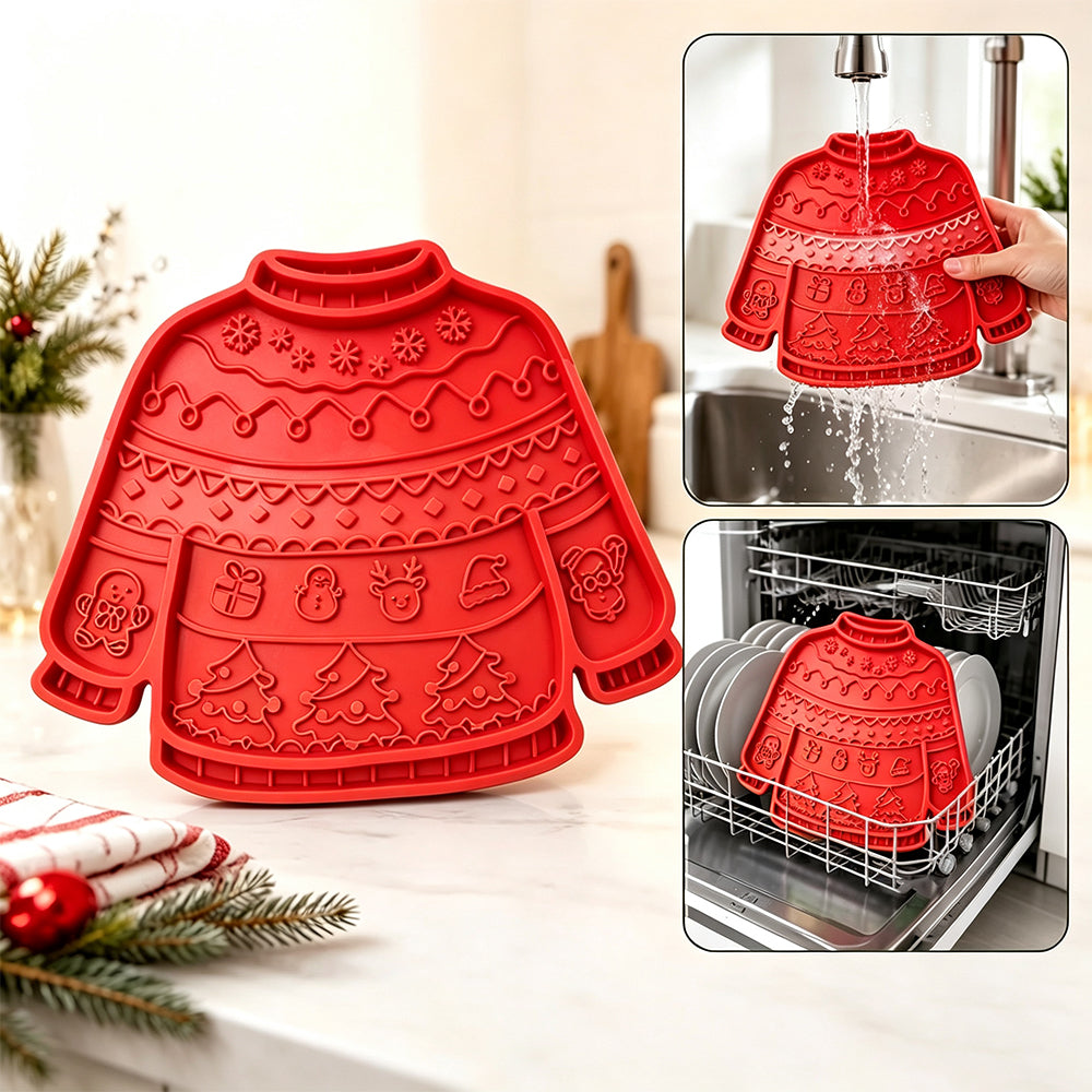 Christmas Pet Silicone Licking Mat with Suction Cups - Red
