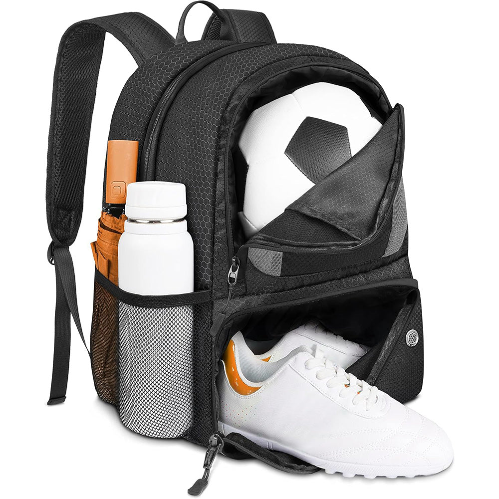 Soccer Backpack Water Resistant Soccer Bag with Ball Holder and Shoe Compartment Black