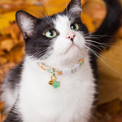 2 Piece Soft Cotton Adjustable Breakaway Cat Collars - Green and Orange