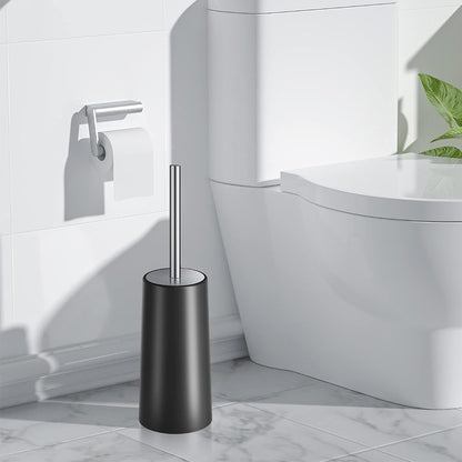 2 Pack Toilet Brush Set with Stainless Steel Handle and Holder - Black