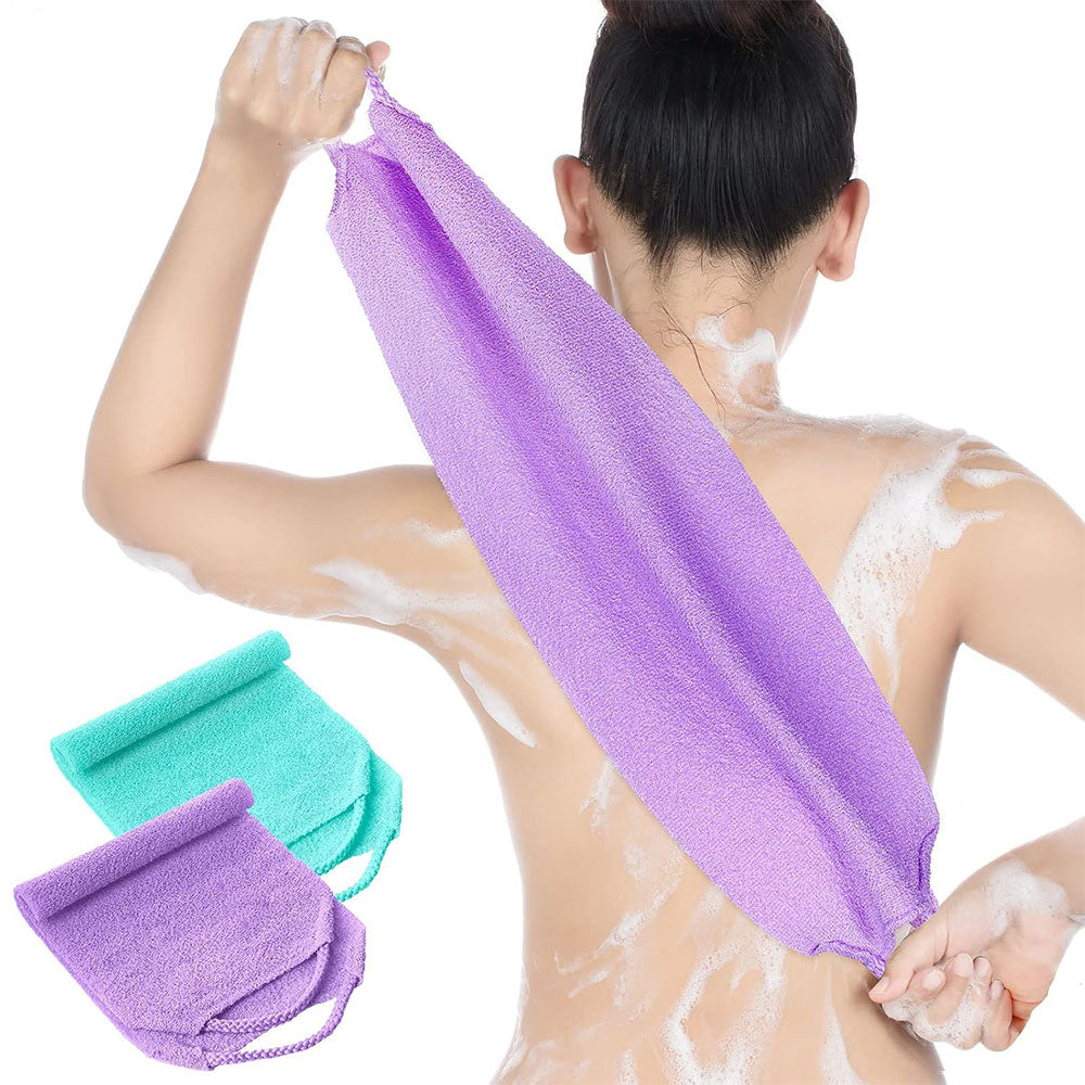 2 Piece Long Back Scrubber Towel - Purple and Green