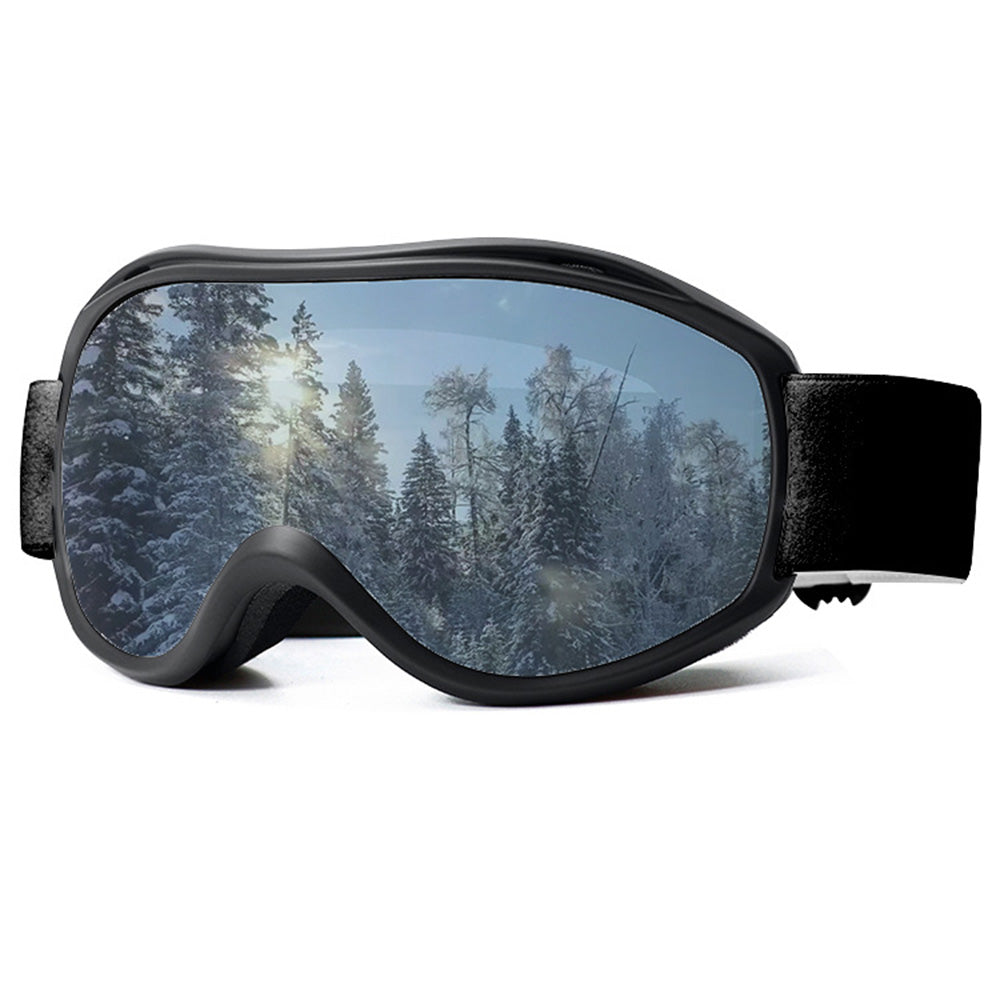 OTG Anti Fog Ski Goggles  UV400 Protection Anti Fog Lens Black Frame and Silver Mirrored Lens