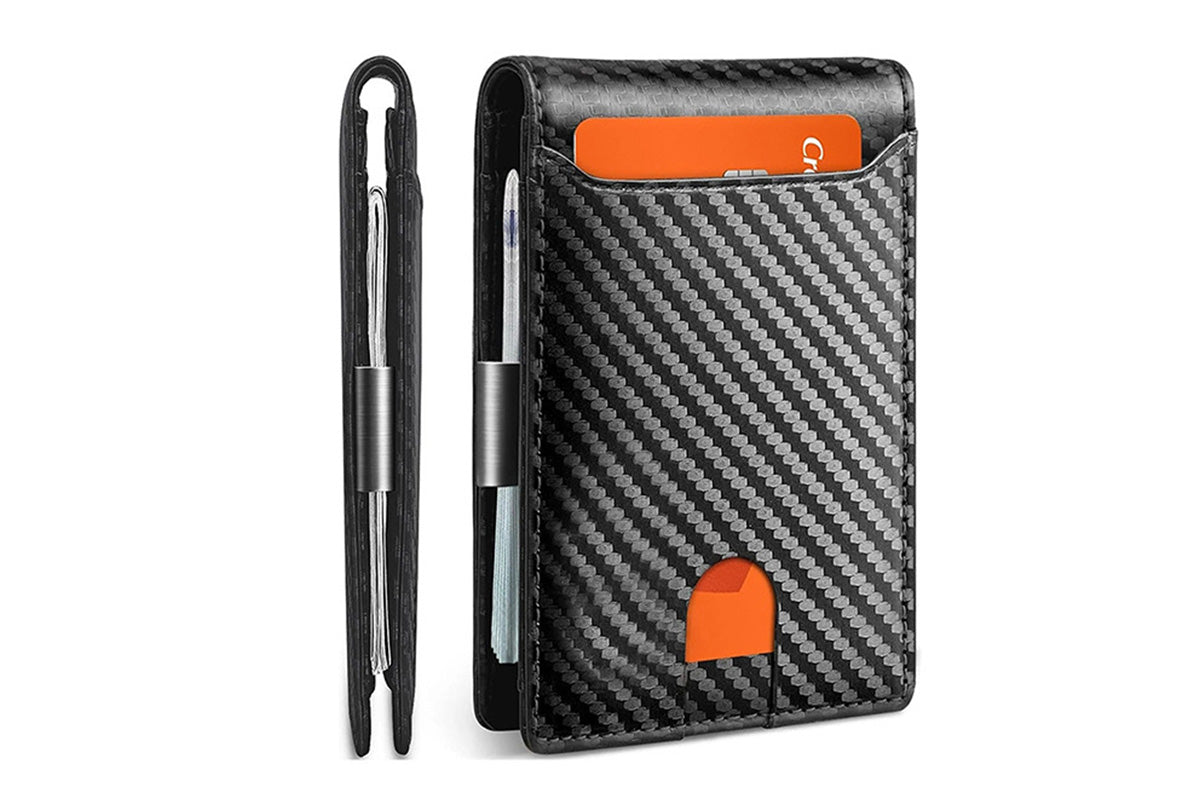 PU Leather Wallet RFID Blocking Front Pocket Bifold Card Holder-Black
