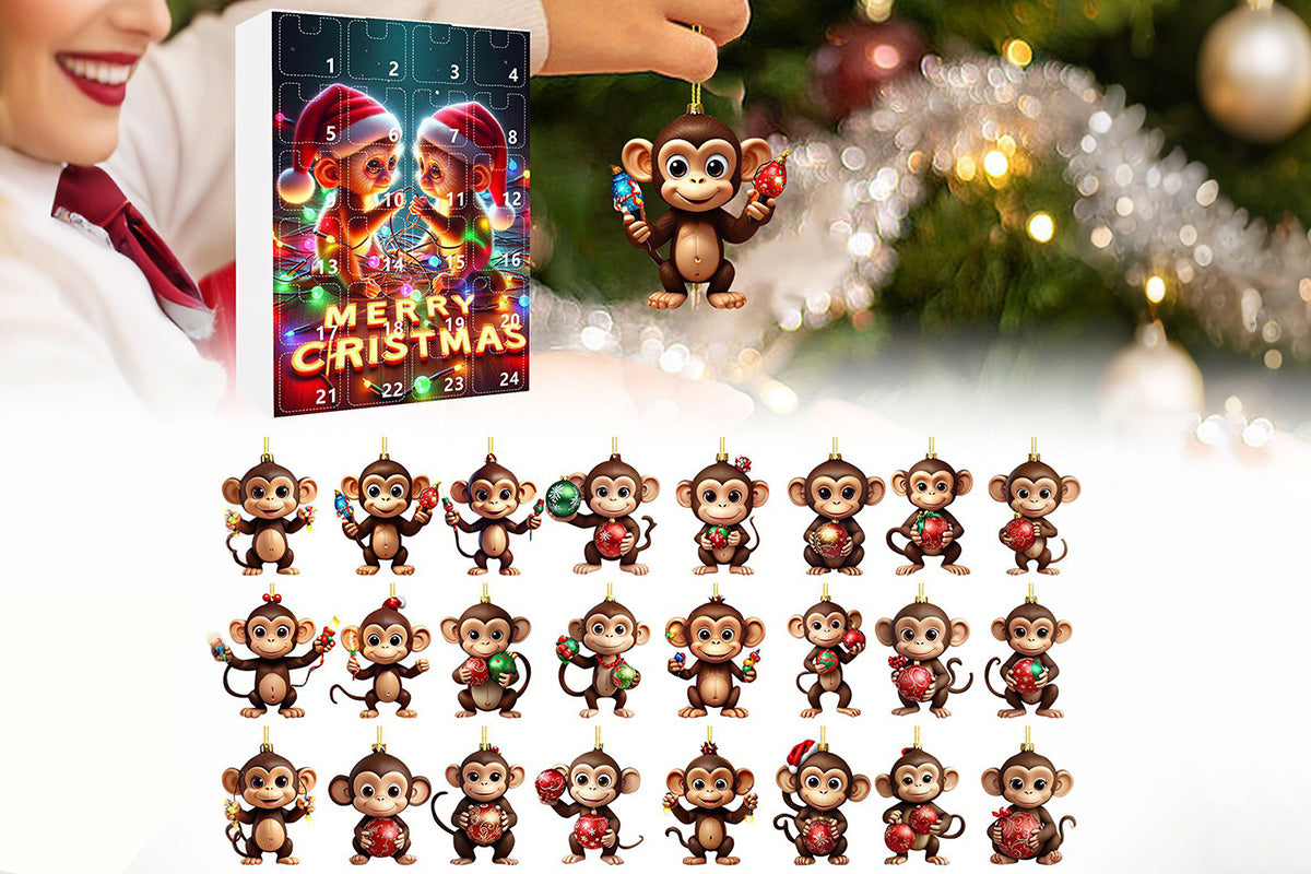 2025 Advent Countdown Calendar Monkey Christmas Hanging Ornaments -Twin Monkeys