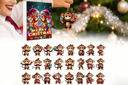 2025 Advent Countdown Calendar Monkey Christmas Hanging Ornaments -Twin Monkeys